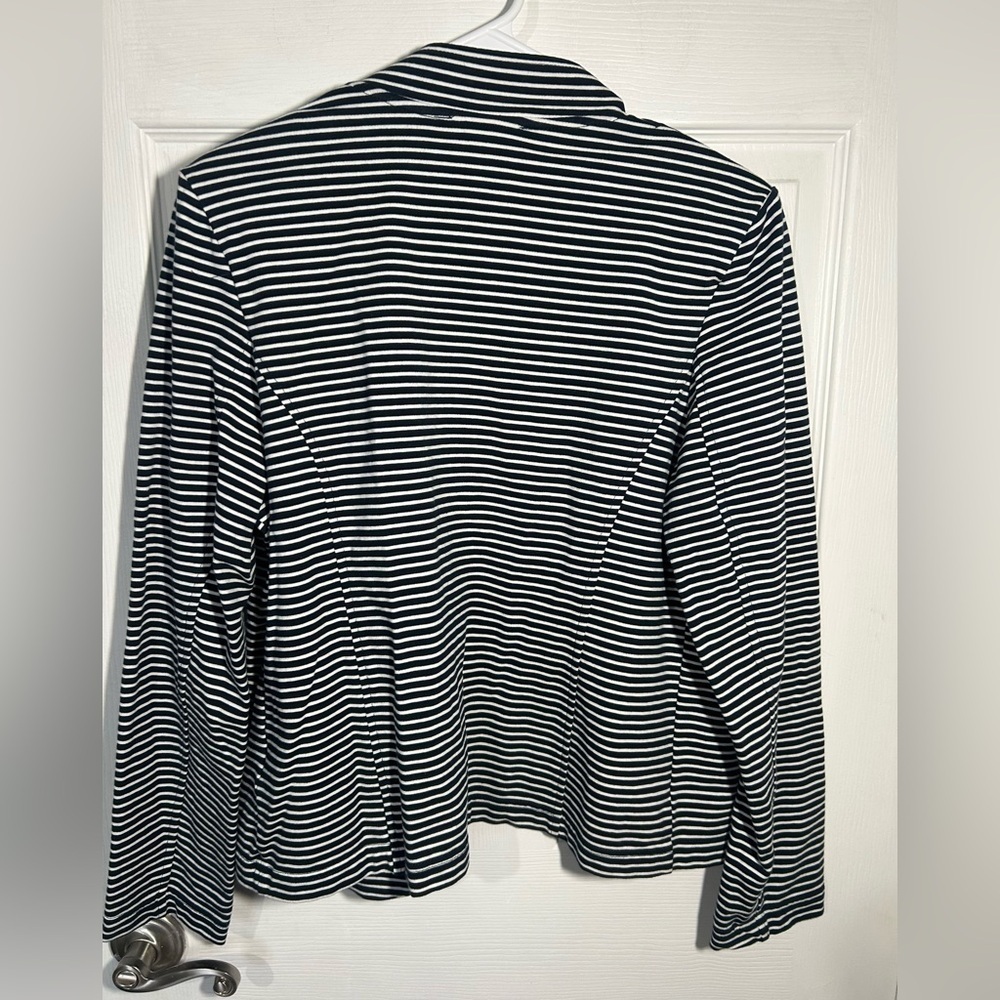 Tommy Hilfiger Striped Puff Sleeve Open Blazer Jacket Navy Large Gold Button - Picture 12 of 16
